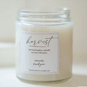 Sincerely Sarah Jane Harvest Pumpkin Spice Vanilla Fall Candle Non Toxic Soy